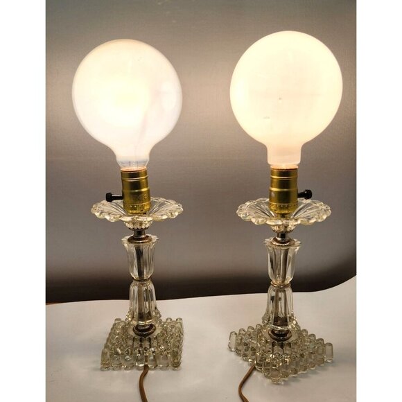 Two Glass Table Lamps with Brass Fixtures Decorative Lighting for Bedside or Liv - Picture 4 of 14